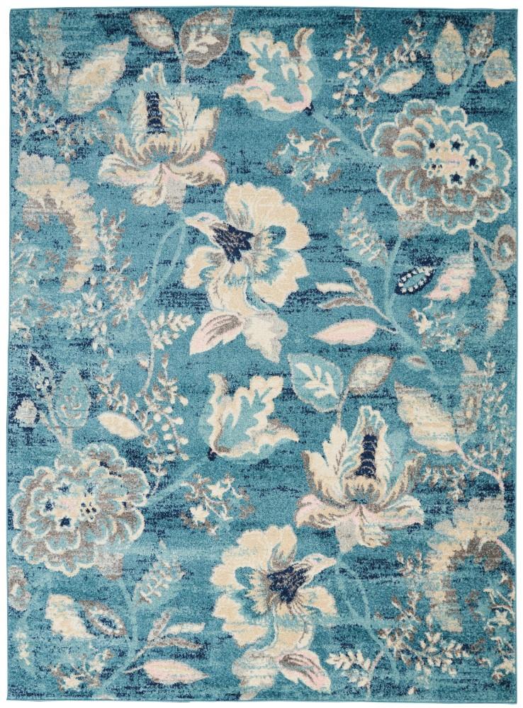 Nourison - Tranquil TRA02 Turquoise Blue and White 6x9 French Country Area Rug - TRA02-99446483904 veiw 1