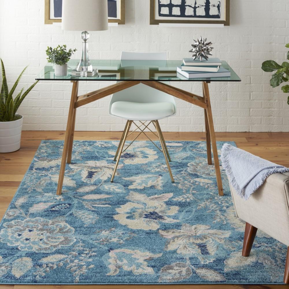 Nourison - Tranquil TRA02 Turquoise Blue and White 6x9 French Country Area Rug - TRA02-99446483904 veiw 2