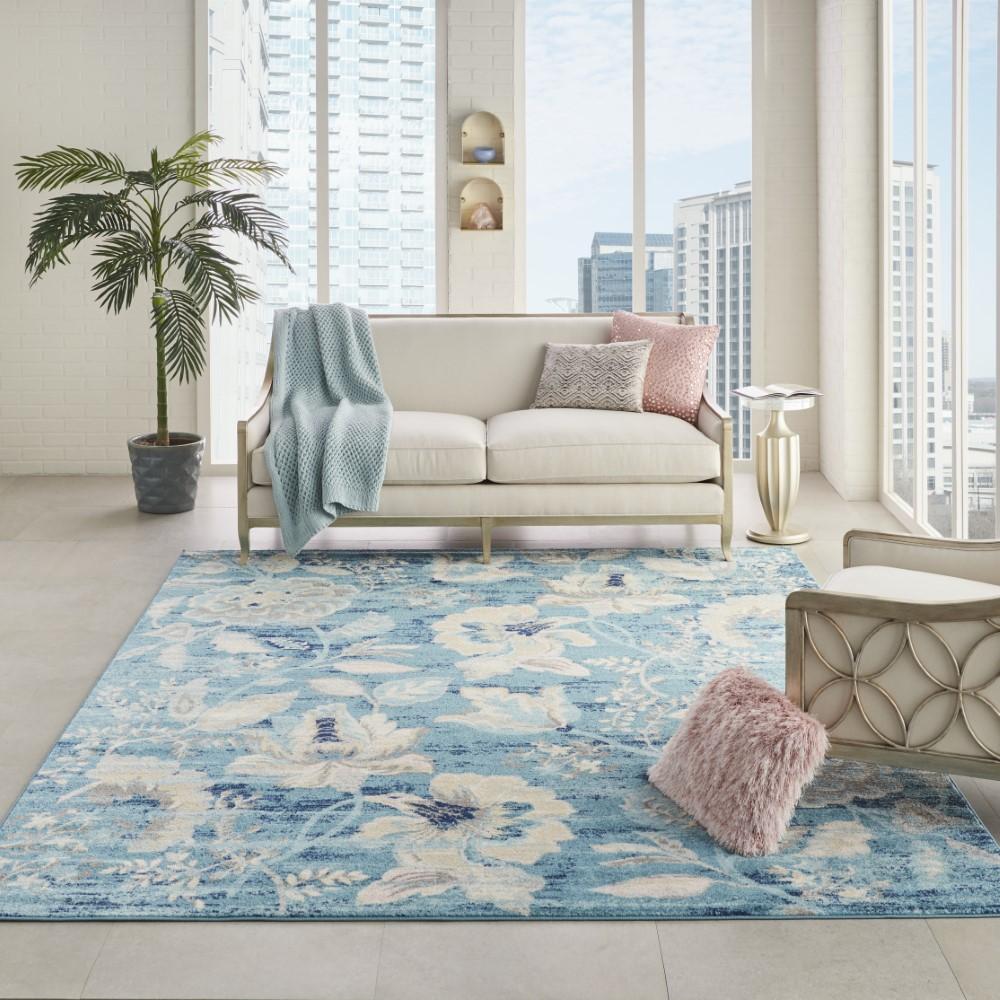 Nourison - Tranquil TRA02 Turquoise Blue and White 8x10 Large Rug - TRA02-99446483935 veiw 2