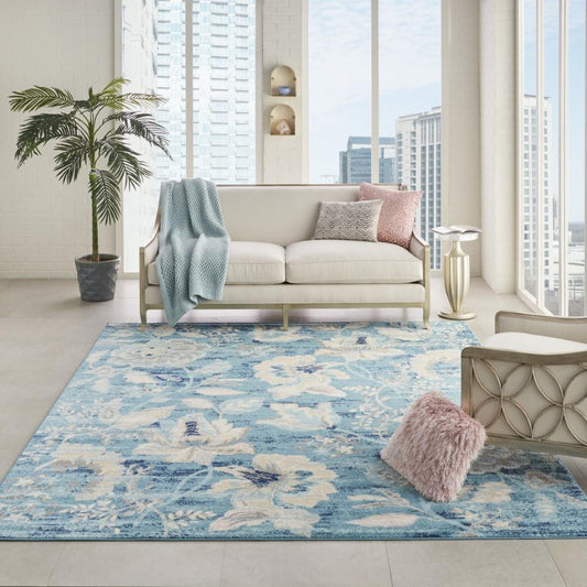 Nourison - Tranquil TRA02 Turquoise Blue and White 8x10 Large Rug - TRA02-99446483935 veiw 2
