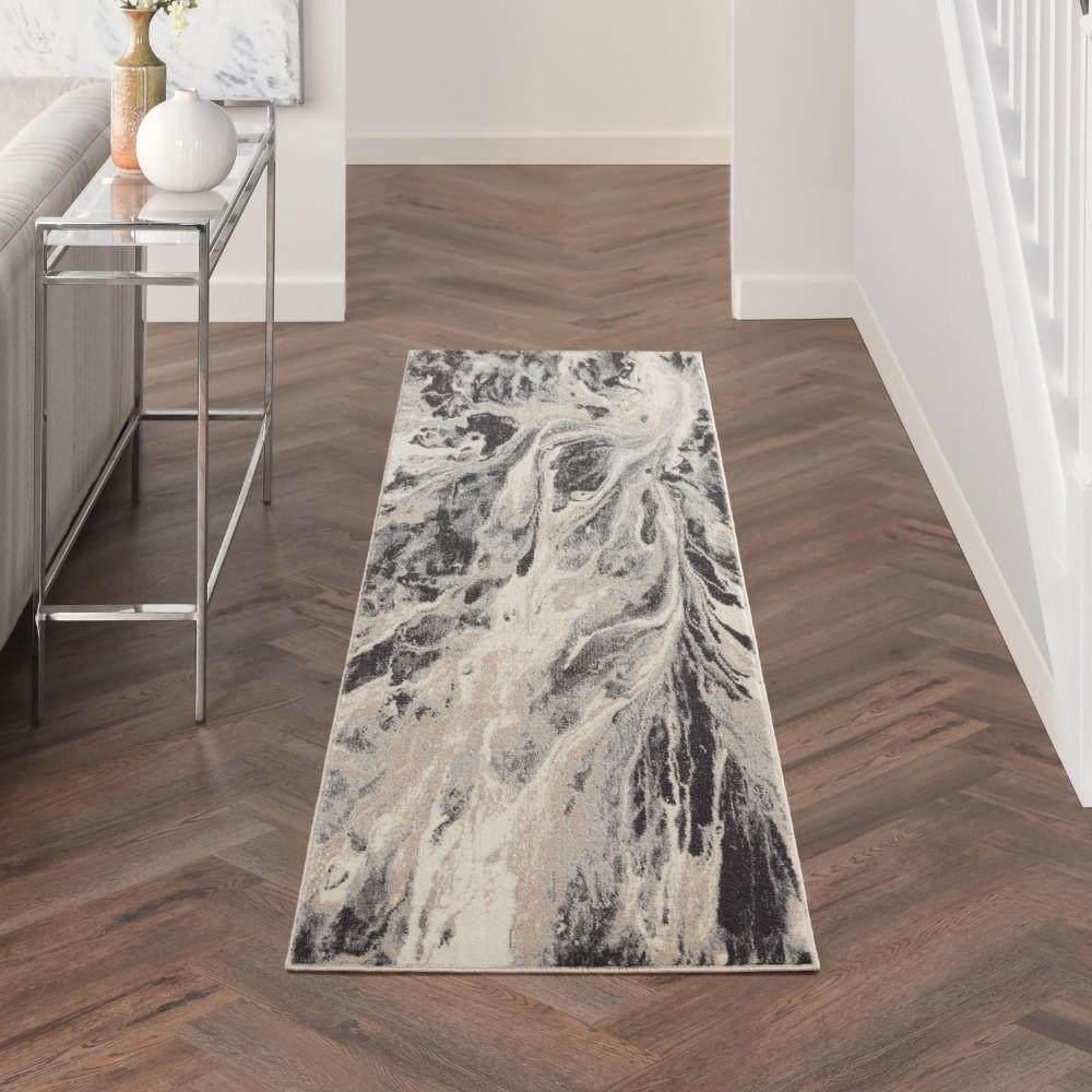 Inspire Me! Home Decor - Elegance FAR01 Grey and White 22in x 76in Hallway Rug - FAR01-99446469427 veiw 2