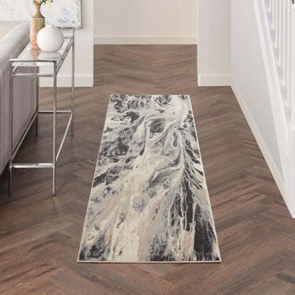 Inspire Me! Home Decor - Elegance FAR01 Grey and White 22in x 76in Hallway Rug - FAR01-99446469427 veiw 2