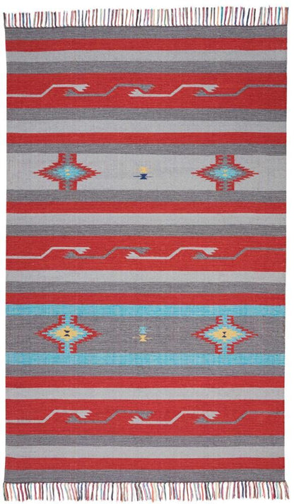 Nourison - Baja BAJ01 Bone and Red 8x10 Large Flat Weave Rug - BAJ01-99446395375 veiw 1