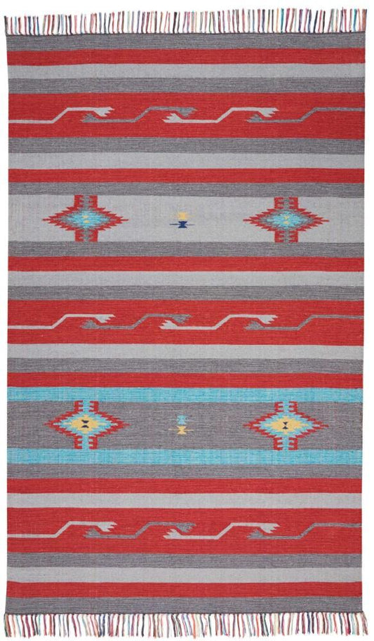 Nourison - Baja BAJ01 Bone and Red 8x10 Large Flat Weave Rug - BAJ01-99446395375 veiw 1