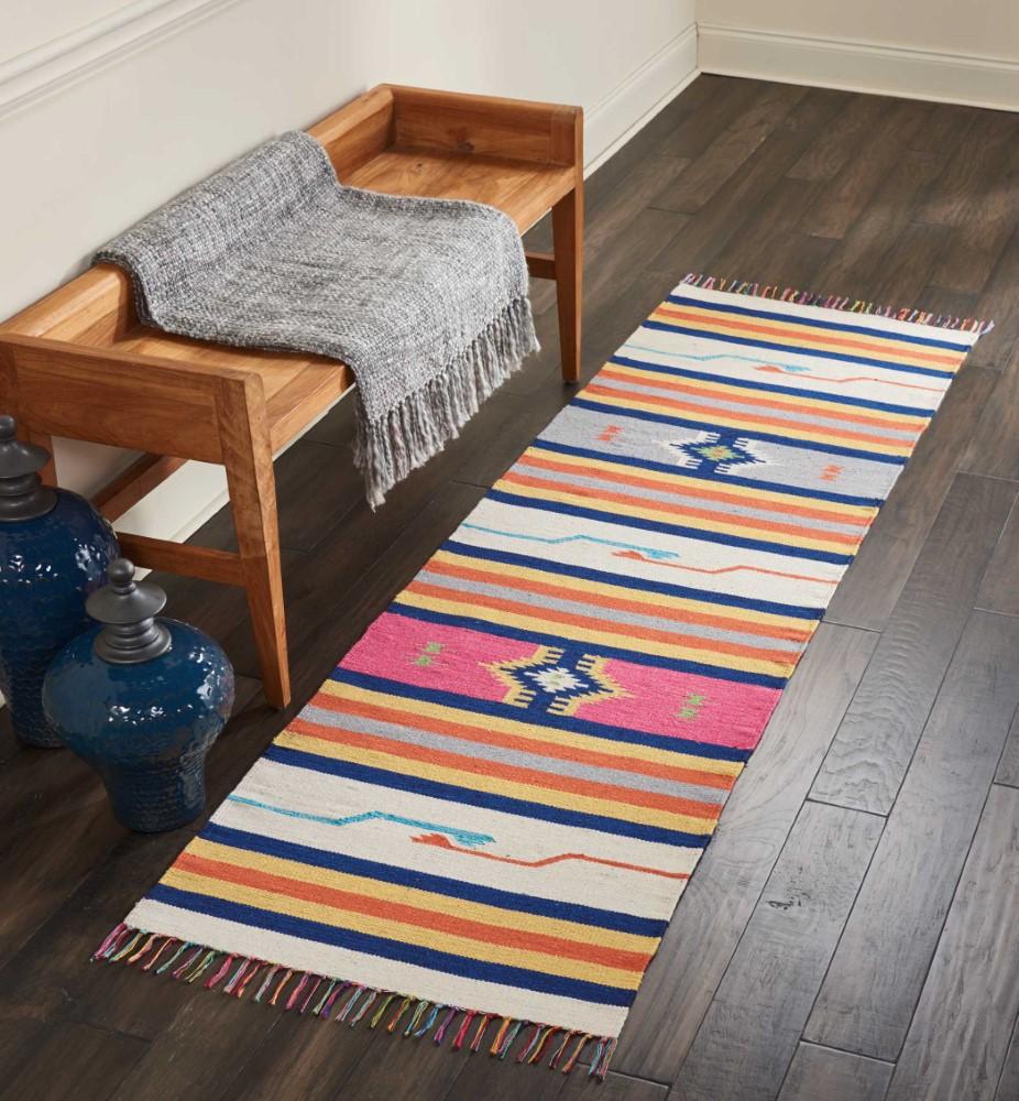 Nourison - Baja BAJ01 White Multicolor 23in x 76in Flat Weave Hallway Rug - BAJ01-99446395269 veiw 2
