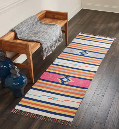 Nourison - Baja BAJ01 White Multicolor 23in x 76in Flat Weave Hallway Rug - BAJ01-99446395269 veiw 2