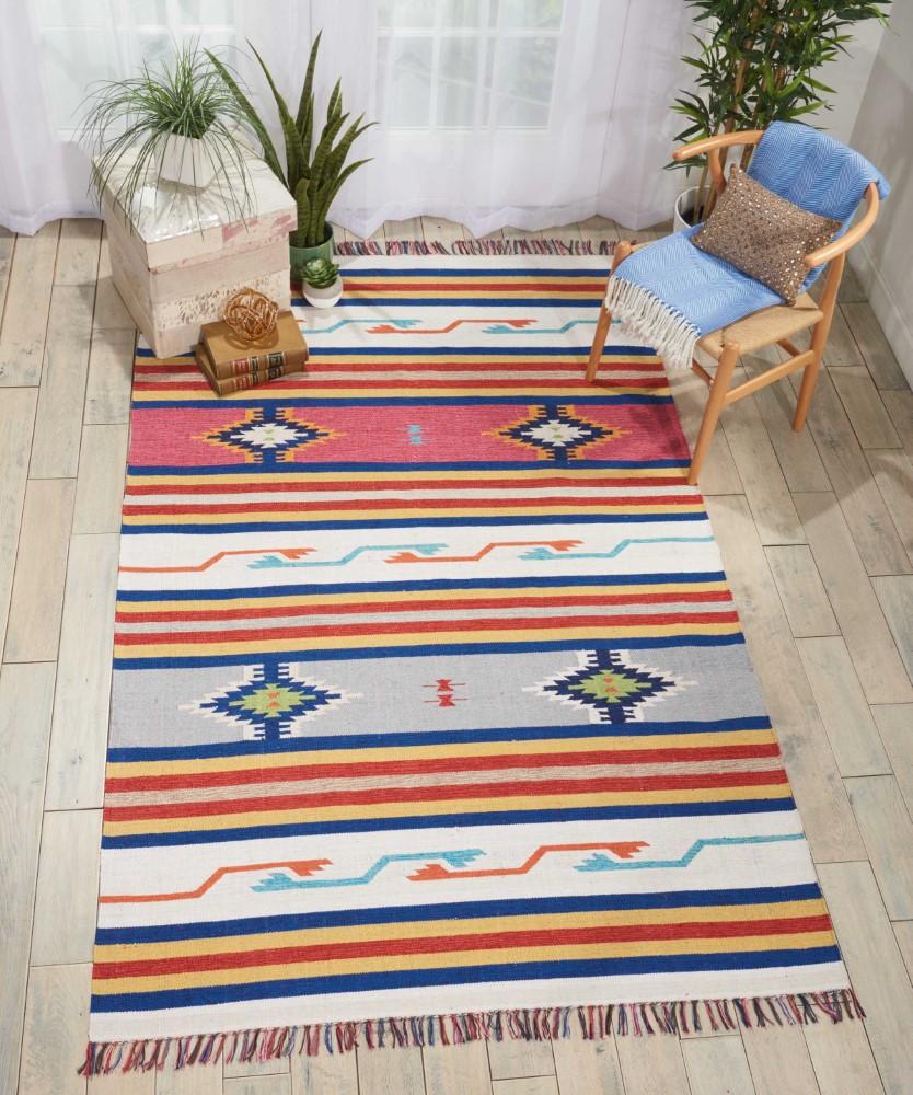 Nourison - Baja BAJ01 White Multicolor 66in x 96in Large Flat Weave Rug - BAJ01-99446395306 veiw 2