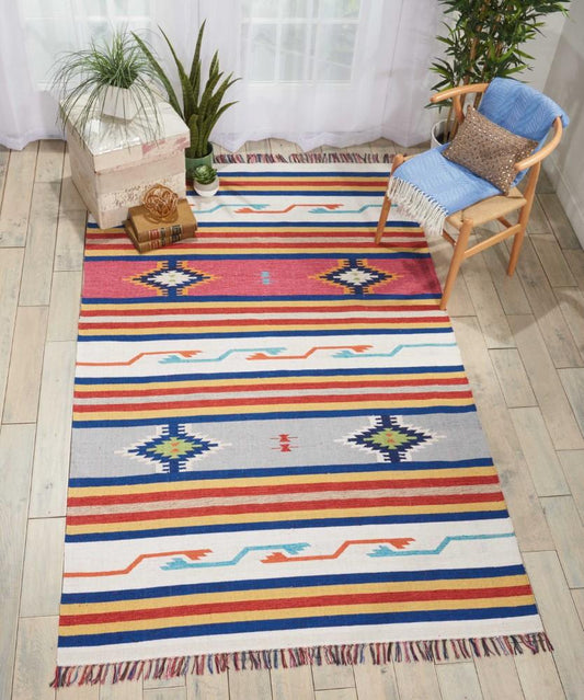 Nourison - Baja BAJ01 White Multicolor 66in x 96in Large Flat Weave Rug - BAJ01-99446395306 veiw 2