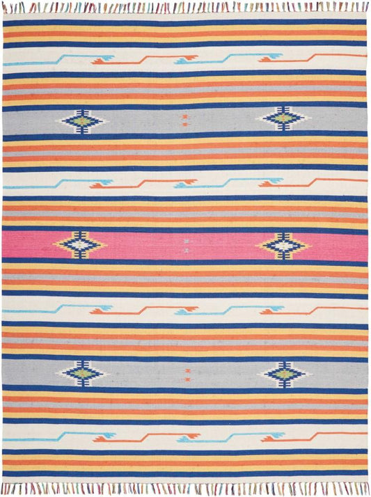 Nourison - Baja BAJ01 White Multicolor 8x10 Large Flat Weave Rug - BAJ01-99446395290 veiw 1