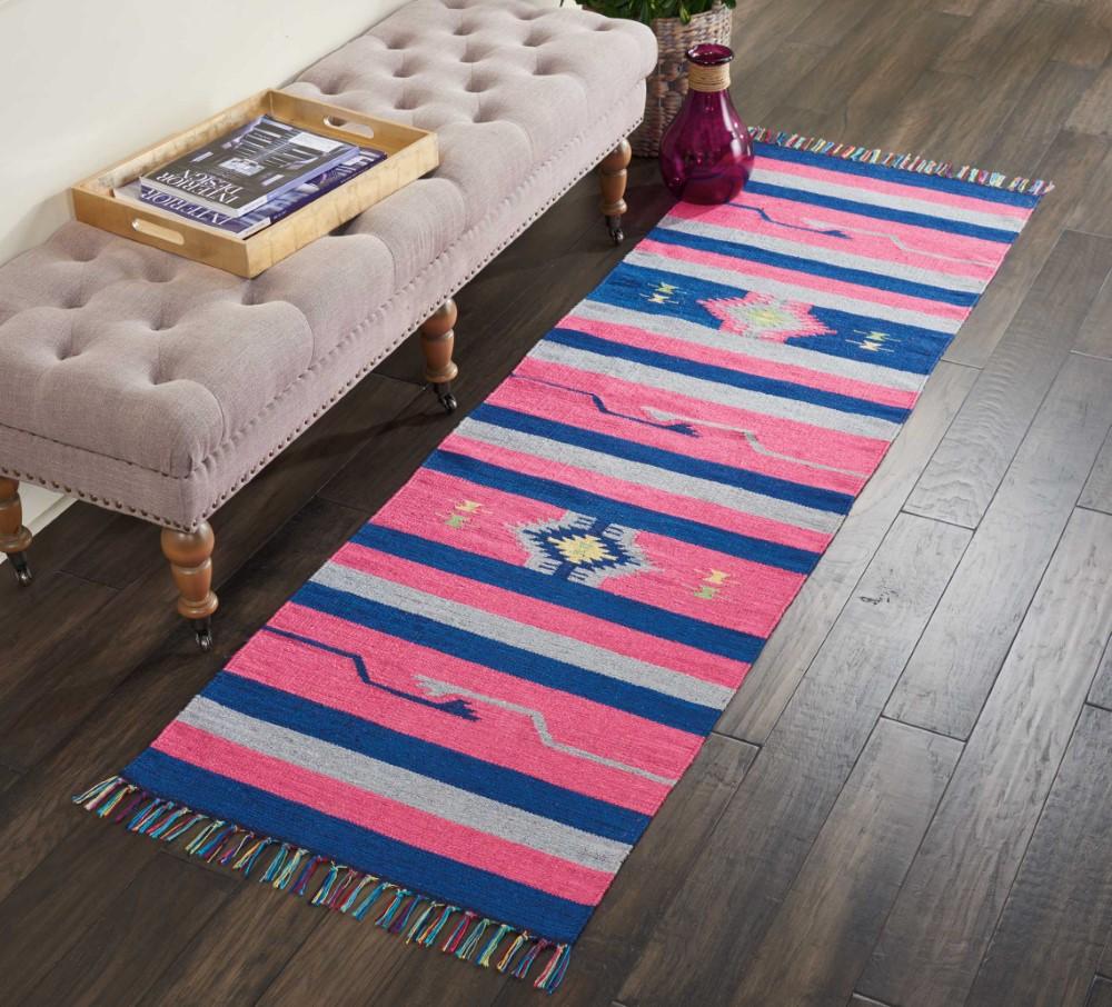 Nourison - Baja BAJ01 Pink and Blue 23in x 76in Flat Weave Hallway Rug - BAJ01-99446395399 veiw 2