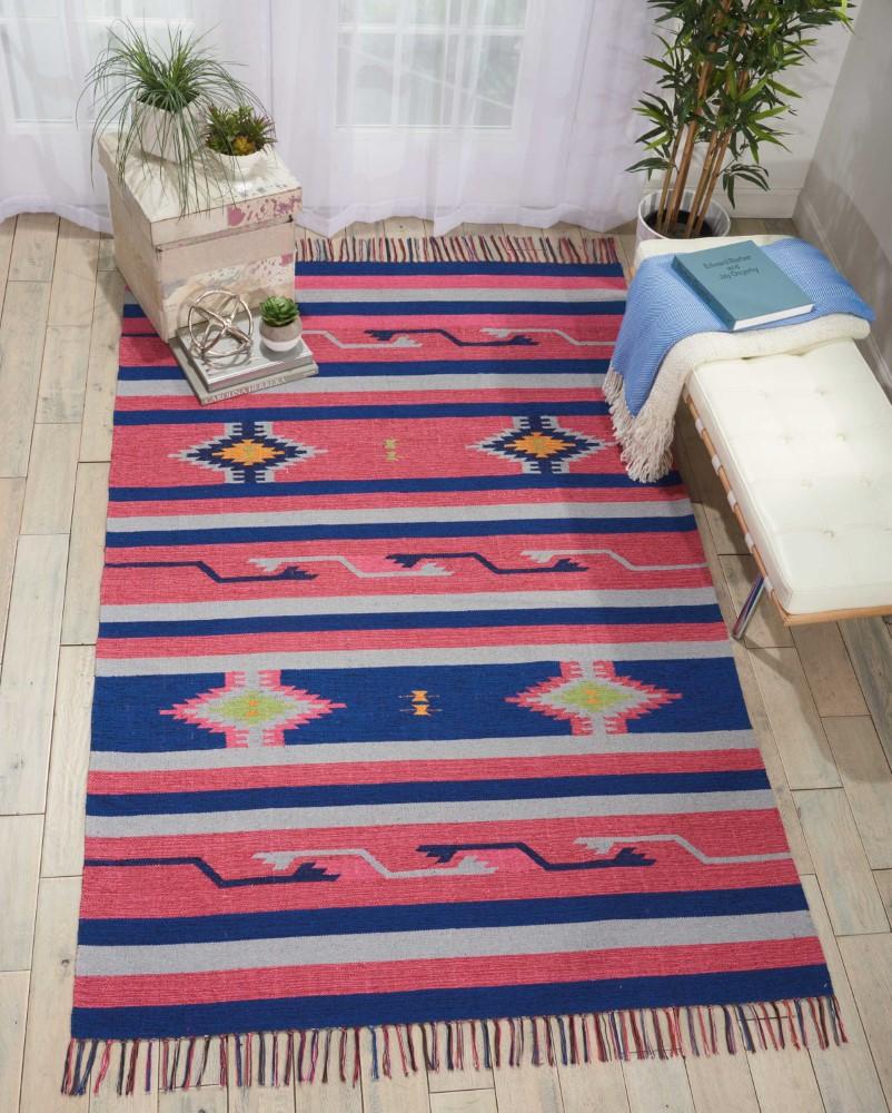 Nourison - Baja BAJ01 Pink and Blue 66in x 96in Large Flat Weave Rug - BAJ01-99446395467 veiw 2