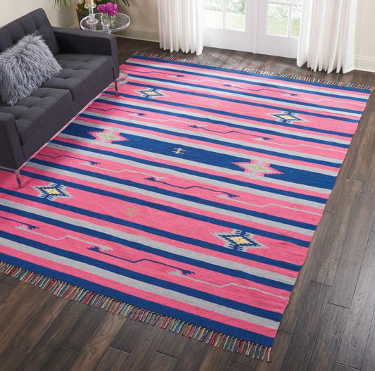 Nourison - Baja BAJ01 Pink and Blue 8x10 Large Flat Weave Rug - BAJ01-99446395443 veiw 2