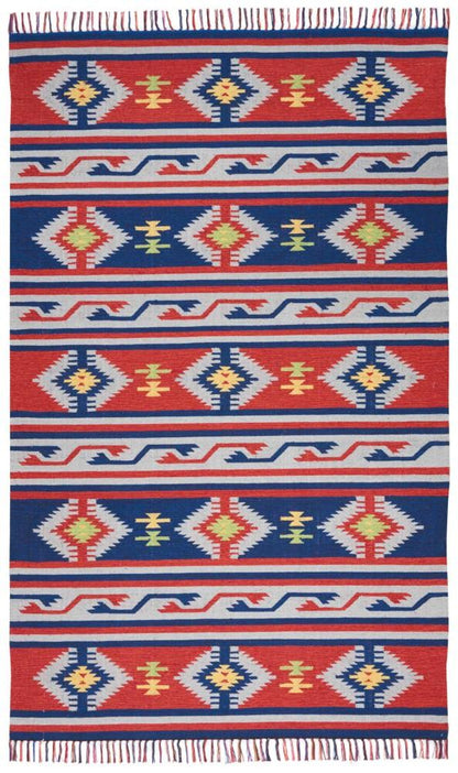 Nourison - Baja BAJ03 Blue and Red 66in x 96in Large Flat Weave Rug - BAJ03-99446395771 veiw 1