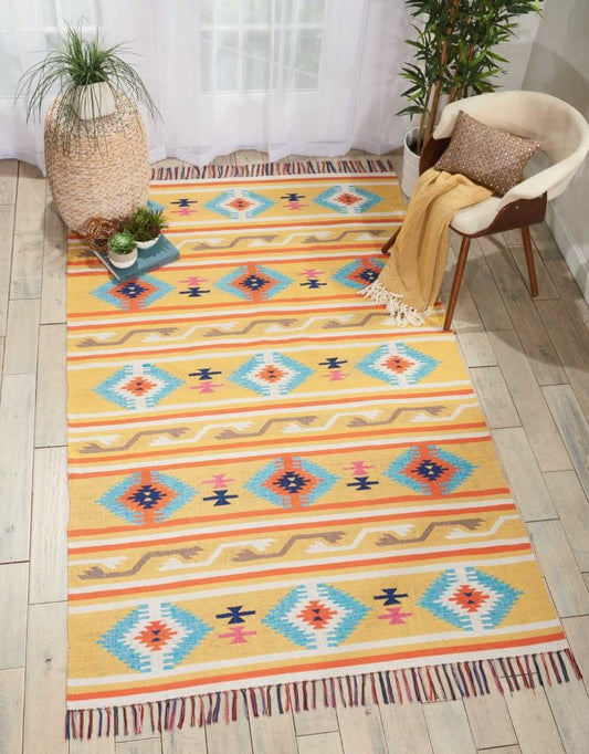 Nourison - Baja BAJ03 Yellow 66in x 96in Large Flat Weave Rug - BAJ03-99446395986 veiw 2