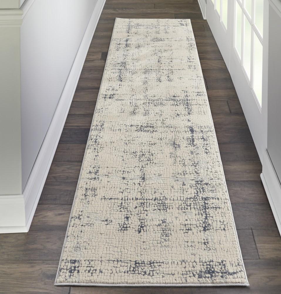 Nourison - Rustic Textures RUS06 Ivory and Grey 22in x 76in Textured Hallway Rug - RUS06-99446476296 veiw 2
