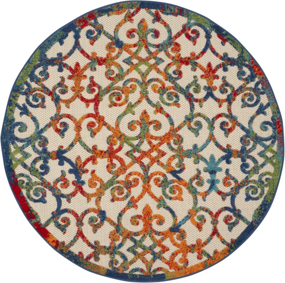 Nourison - Aloha ALH21 53in x Round Multicolor Easy-care Indoor-outdoor Rug - ALH21-99446499424 veiw 1