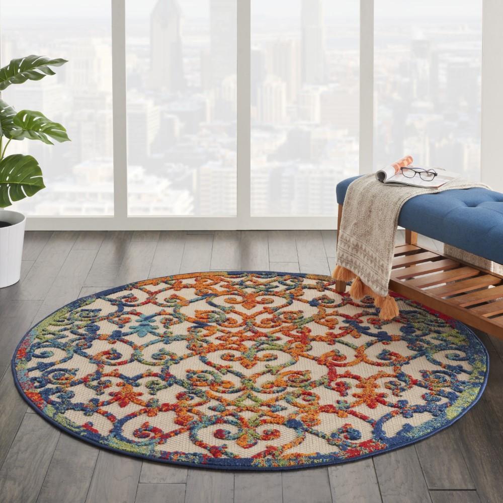 Nourison - Aloha ALH21 53in x Round Multicolor Easy-care Indoor-outdoor Rug - ALH21-99446499424 veiw 2
