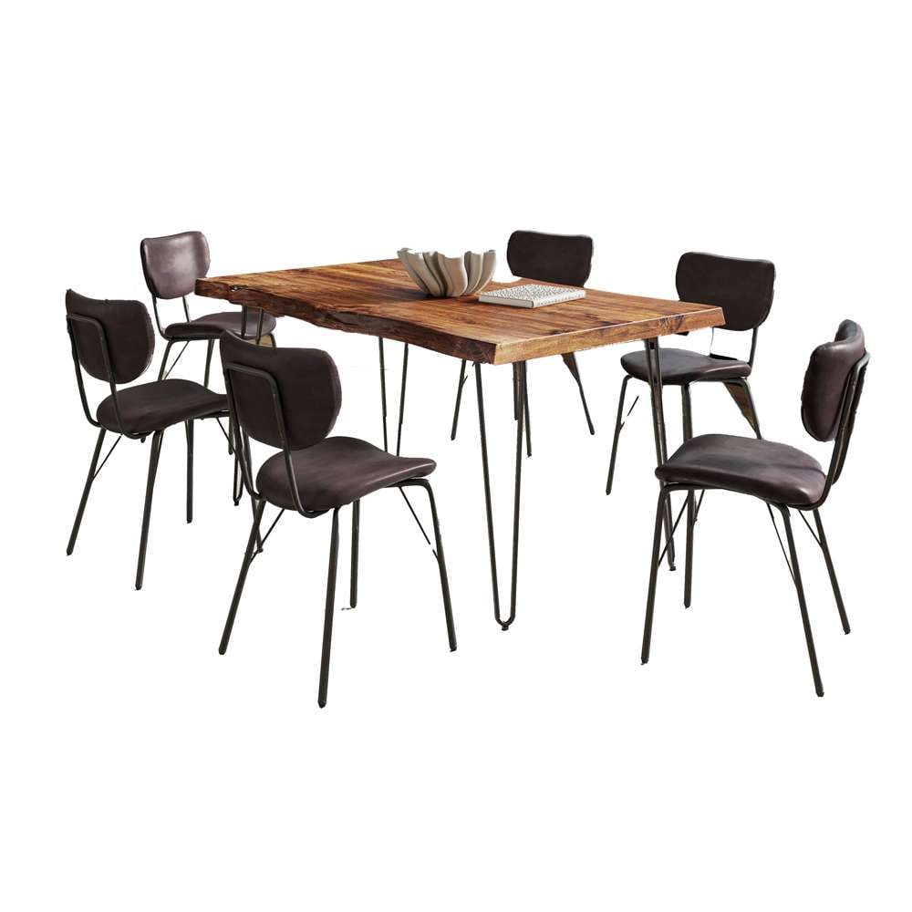 Jofran - Natures Edge 60in Seven Piece Modern Dining Set with Upholstered Contemporary Chairs - Chestnut and Dark Brown, Chestnut and Dark Brown - 1781-60D-6-OWNCHDBN veiw 1