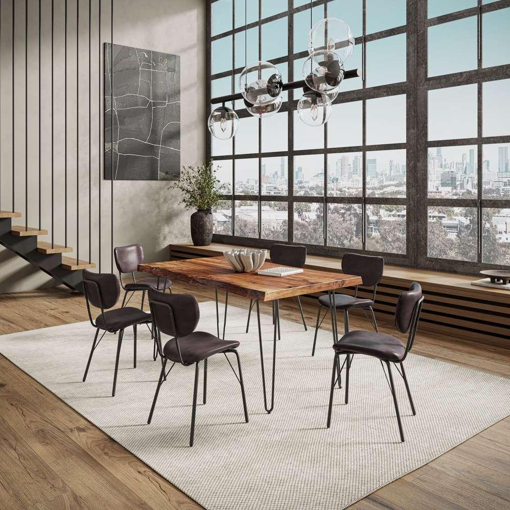 Jofran - Natures Edge 60in Seven Piece Modern Dining Set with Upholstered Contemporary Chairs - Chestnut and Dark Brown, Chestnut and Dark Brown - 1781-60D-6-OWNCHDBN veiw 2