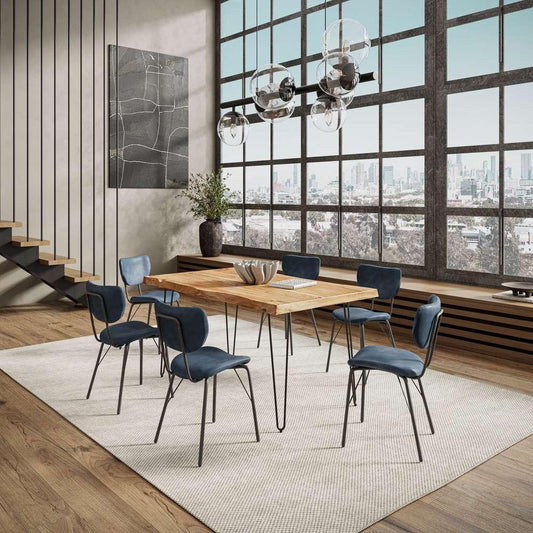 Jofran - Natures Edge 60in Seven Piece Modern Dining Set with Upholstered Contemporary Chairs - Natural and Slate Blue, Natural and Slate Blue - 1985-60D-6-OWNCHSL veiw 2