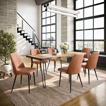 Jofran - Natures Edge Seven Piece Solid Acacia Dining Set with Upholstered Mid-Century Modern Chairs, Natural and Light Brown - 1985-79D-6-DOXCHLBN veiw 1