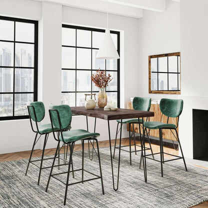 Jofran - Natures Edge Solid Acacia Five Piece Counter Height Dining Set with Modern Upholstered Faux Leather Barstools, Slate and Jade - 1981-52C-4-OWNSTJD veiw 1