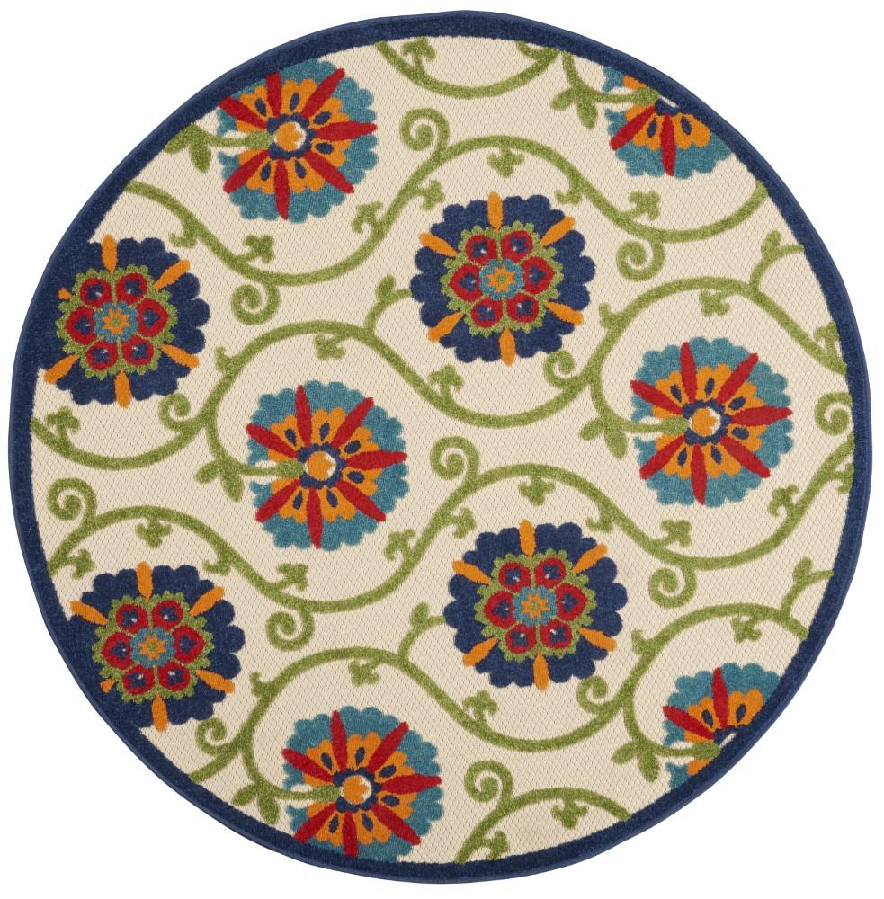 Nourison - Aloha ALH19 53in x Round Blue Multicolor Easy-care Indoor-outdoor Rug - ALH19-99446498779 veiw 1