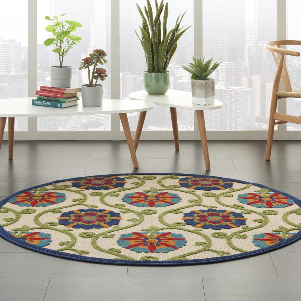 Nourison - Aloha ALH19 53in x Round Blue Multicolor Easy-care Indoor-outdoor Rug - ALH19-99446498779 veiw 2