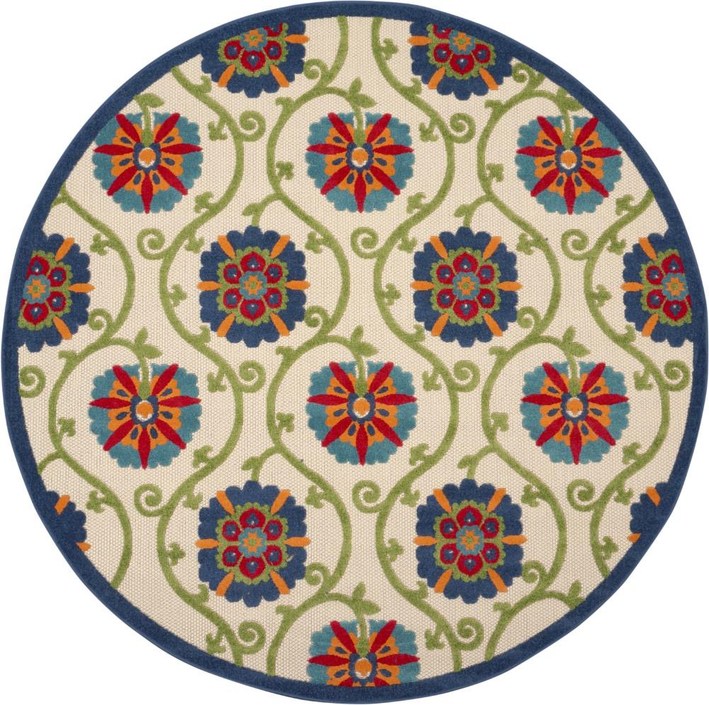 Nourison - Aloha ALH19 710in x Round Blue Multicolor Easy-care Indoor-outdoor Rug - ALH19-99446498786 veiw 1