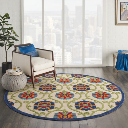 Nourison - Aloha ALH19 710in x Round Blue Multicolor Easy-care Indoor-outdoor Rug - ALH19-99446498786 veiw 2