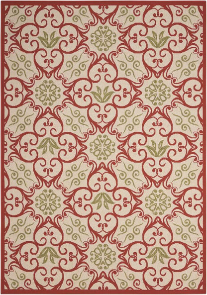 Nourison - Caribbean CRB02 Ivory and Red 93in x 129in Oversized Rug - CRB02-99446239396_CLOSEOUT veiw 1