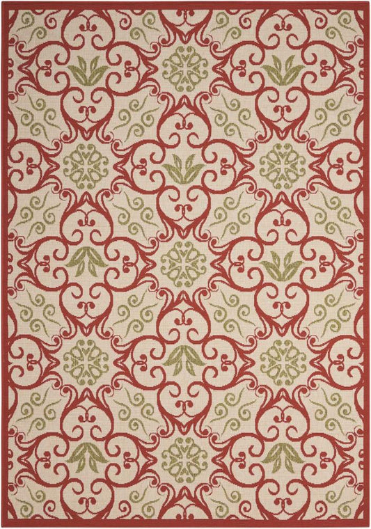 Nourison - Caribbean CRB02 Ivory and Red 93in x 129in Oversized Rug - CRB02-99446239396_CLOSEOUT veiw 1