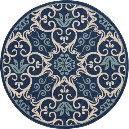 Nourison - Caribbean CRB02 Dark Blue 4 x Round Area Rug - CRB02-99446422026_CLOSEOUT veiw 1