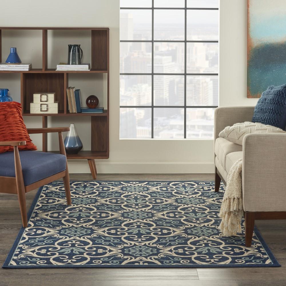 Nourison - Caribbean CRB02 Navy Blue and White 53in x 75in Area Rug - CRB02-99446239419_CLOSEOUT veiw 2