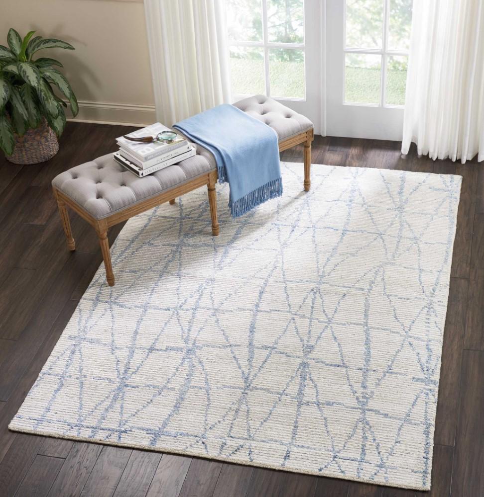 Nourison - Ellora ELL02 Ivory and Blue 56in x 75in Modern Area Rug - ELL02-99446384836 veiw 2