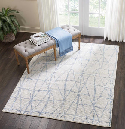 Nourison - Ellora ELL02 Ivory and Blue 56in x 75in Modern Area Rug - ELL02-99446384836 veiw 2