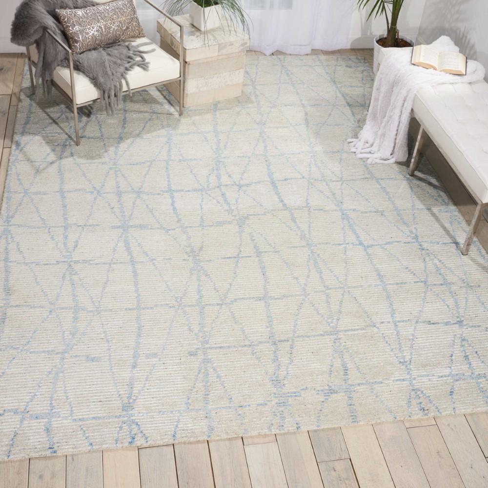 Nourison - Ellora ELL02 Ivory and Blue 86in x 116in Oversized Handmade Rug - ELL02-99446384850 veiw 2