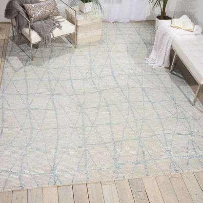 Nourison - Ellora ELL02 Ivory and Blue 86in x 116in Oversized Handmade Rug - ELL02-99446384850 veiw 2