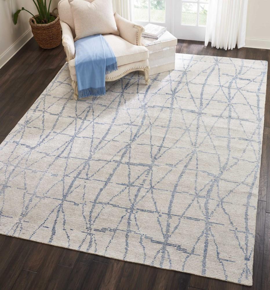 Nourison - Ellora ELL02 Ivory and Blue 99in x 139in Oversized Handmade Rug - ELL02-99446384867 veiw 2