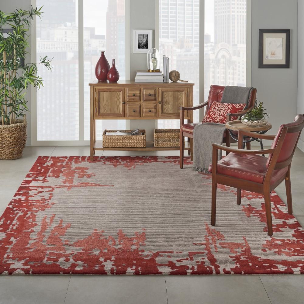 Nourison - Symmetry SMM02 Ivory and Red 79in x 99in Large Textured Rug - SMM02-99446495624 - CLOSEOUT veiw 2