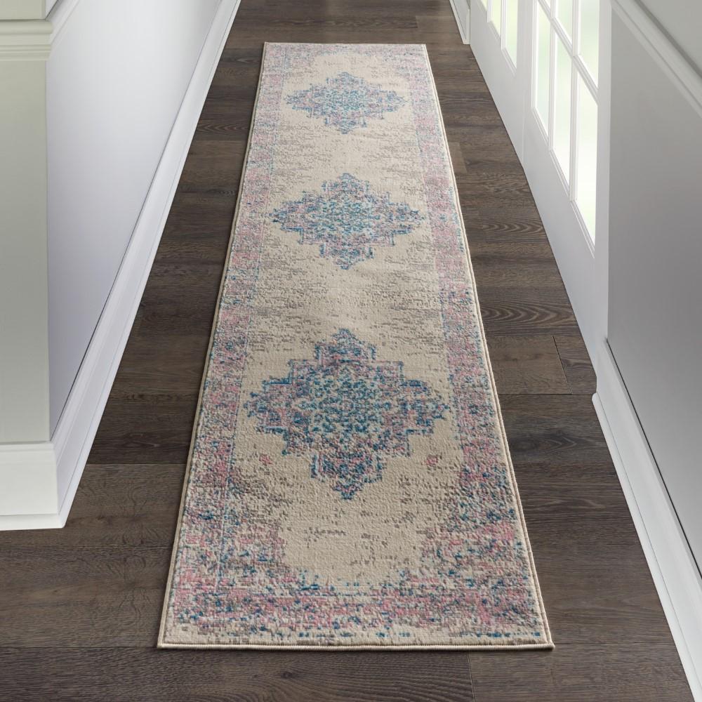 Nourison - Grafix GRF14 White and Pink 22in x 10 Hallway Rug - GRF14-99446326027 veiw 2