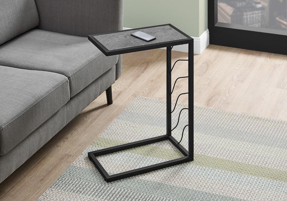 Monarch Specialties - Accent Table, C-Shaped, End, Side, Snack, Living Room, Bedroom, Metal, Laminate, Grey, Black, Contemporary, Modern - I-3634 veiw 2