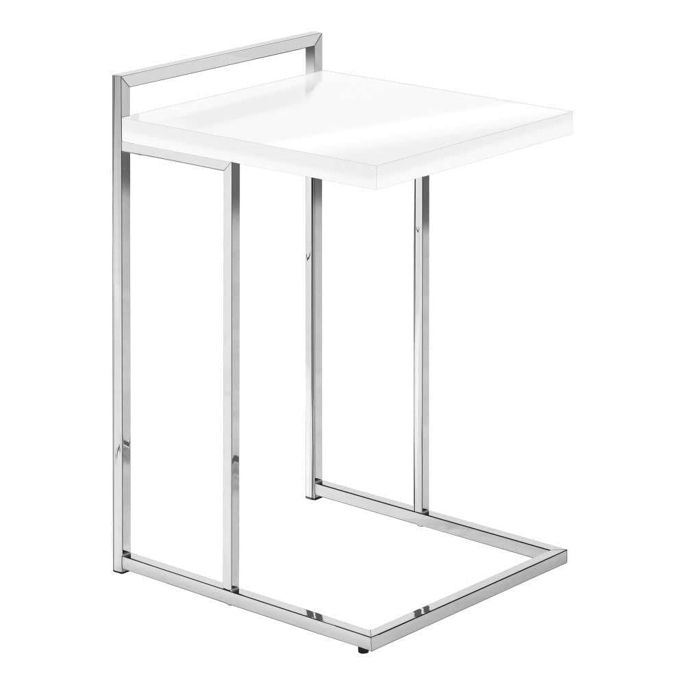 Monarch Specialties - Accent Table, C-Shaped, End, Side, Snack, Living Room, Bedroom, Metal, Laminate, Glossy White, Chrome, Contemporary, Modern - I-3636 veiw 1