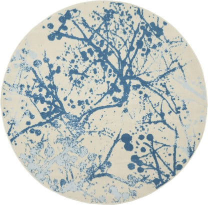 Nourison - Jubilant JUB12 White and Blue 53in x Round Contemporary Area Rug - JUB12-99446479082_CLOSEOUT veiw 1