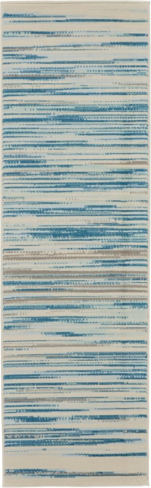 Nourison - Jubilant JUB04 Teal Blue and White 23in x 73in Low-pile Hallway Rug - JUB04-99446477965 veiw 1