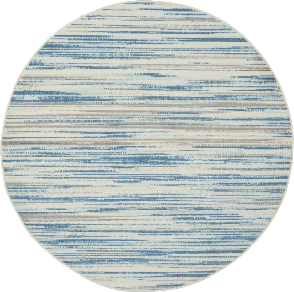 Nourison - Jubilant JUB04 Teal Blue and White 53in x Round Beach Area Rug - JUB04-99446478023 veiw 1