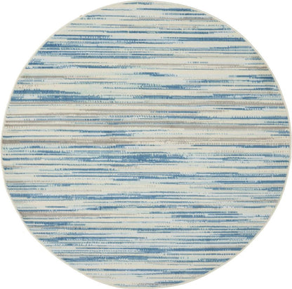 Nourison - Jubilant JUB04 Teal Blue and White 53in x Round Beach Area Rug - JUB04-99446478023 veiw 1