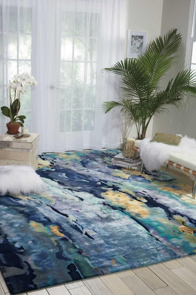 Nourison - Prismatic PRS09 Blue and Gold 79in x 99in Large Rug - PRS09-99446354525 veiw 2