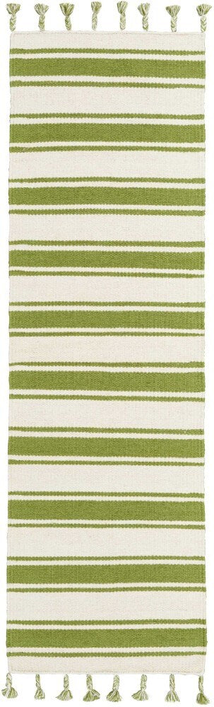 Nourison - Rio Vista DST01 White and Green 23in x 8 Flat Weave Hallway Rug - DST01-99446259097_CLOSEOUT veiw 1
