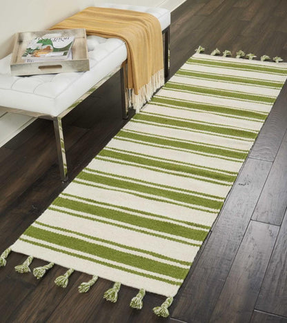Nourison - Rio Vista DST01 White and Green 23in x 8 Flat Weave Hallway Rug - DST01-99446259097_CLOSEOUT veiw 2